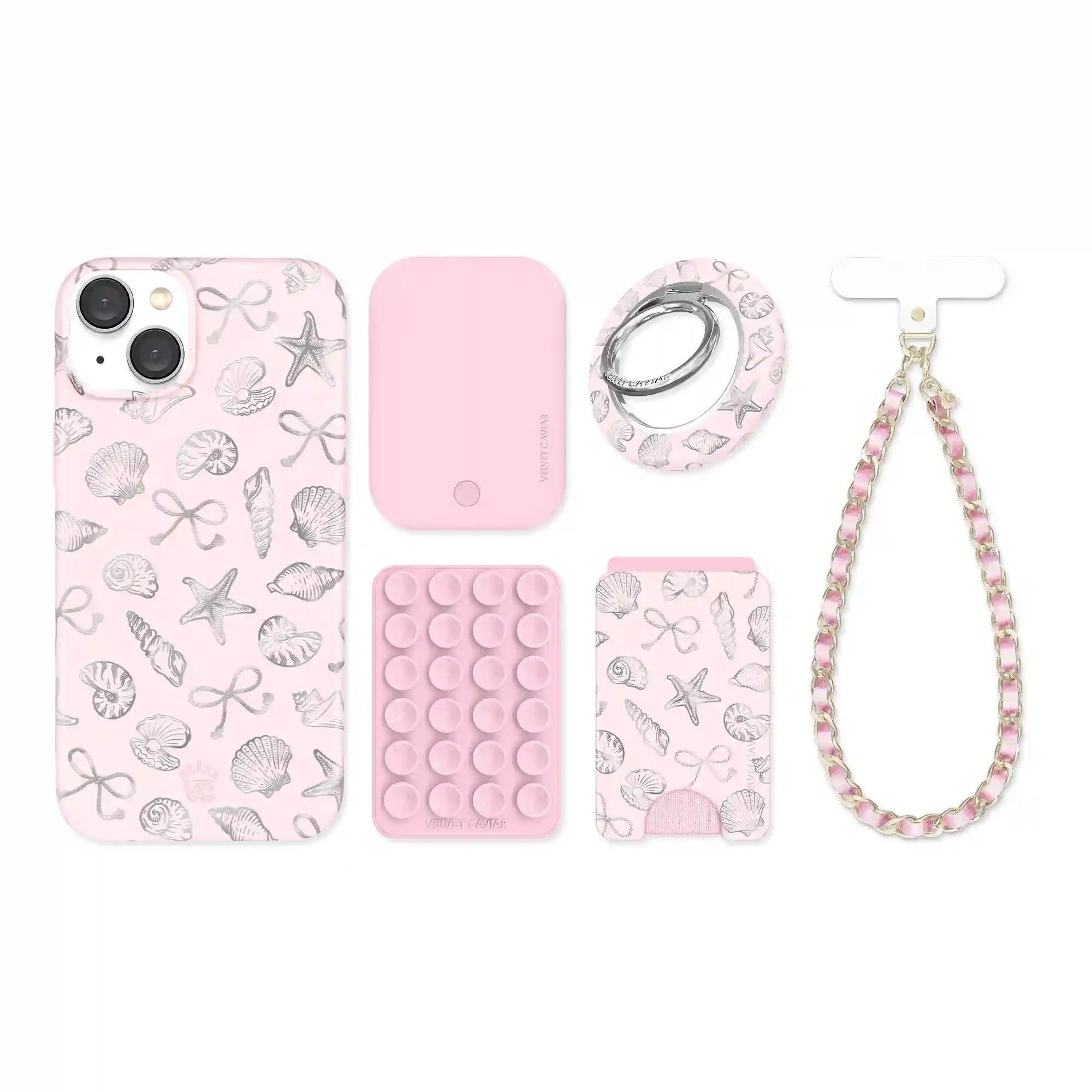Pink Coastal Seashells iPhone Bundle Set