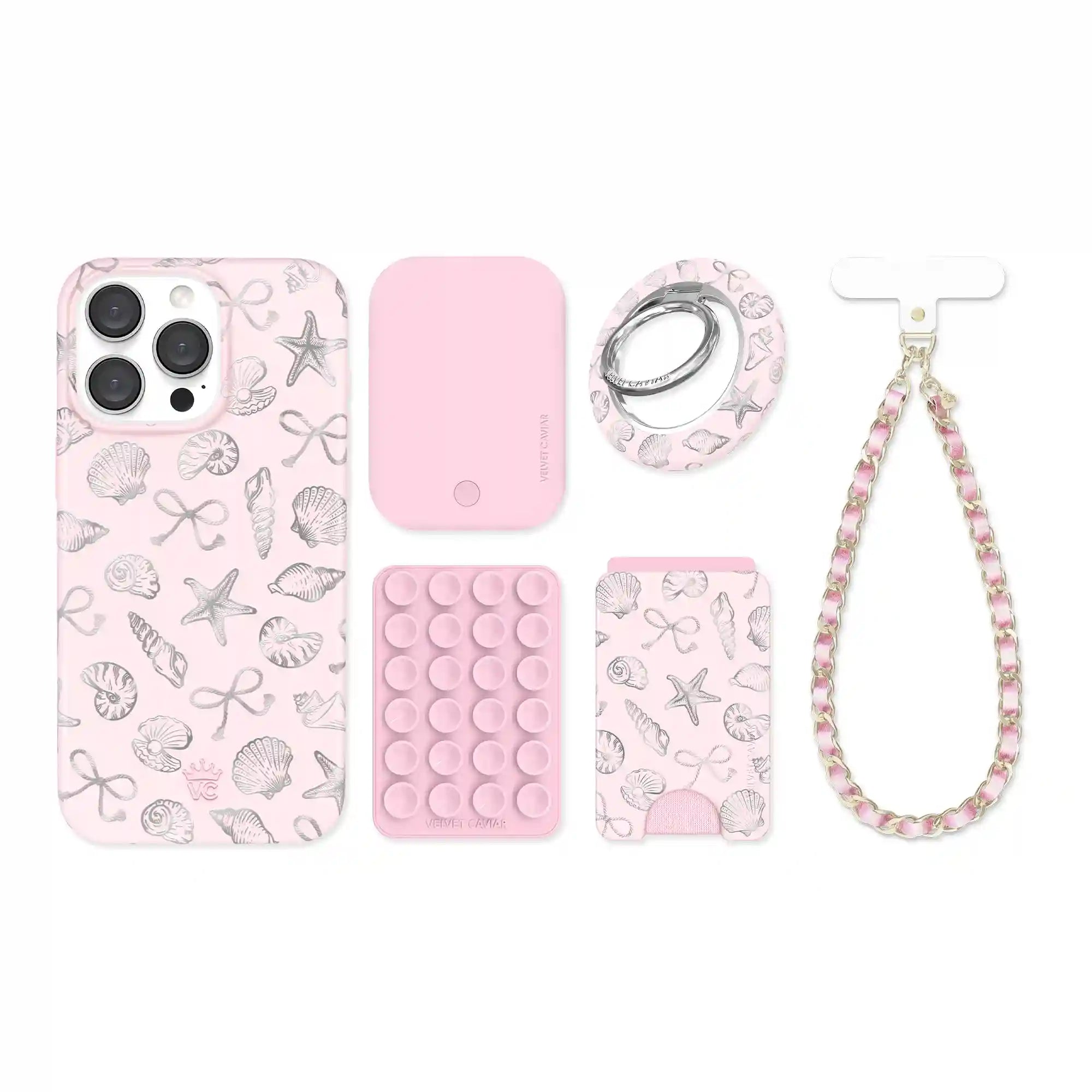 Pink Coastal Seashells iPhone Bundle Set