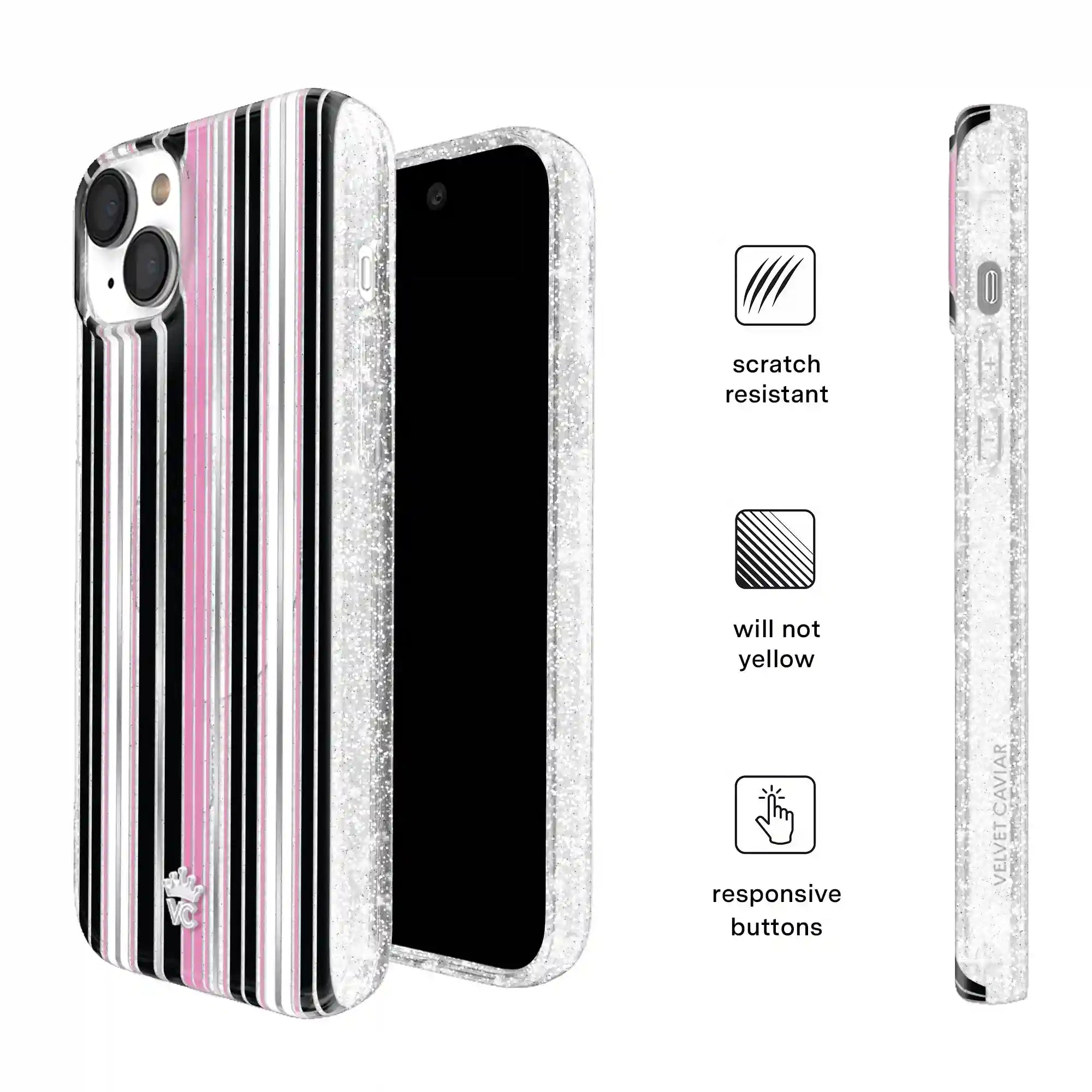 Pretty Punk Stripes Glitter iPhone Case