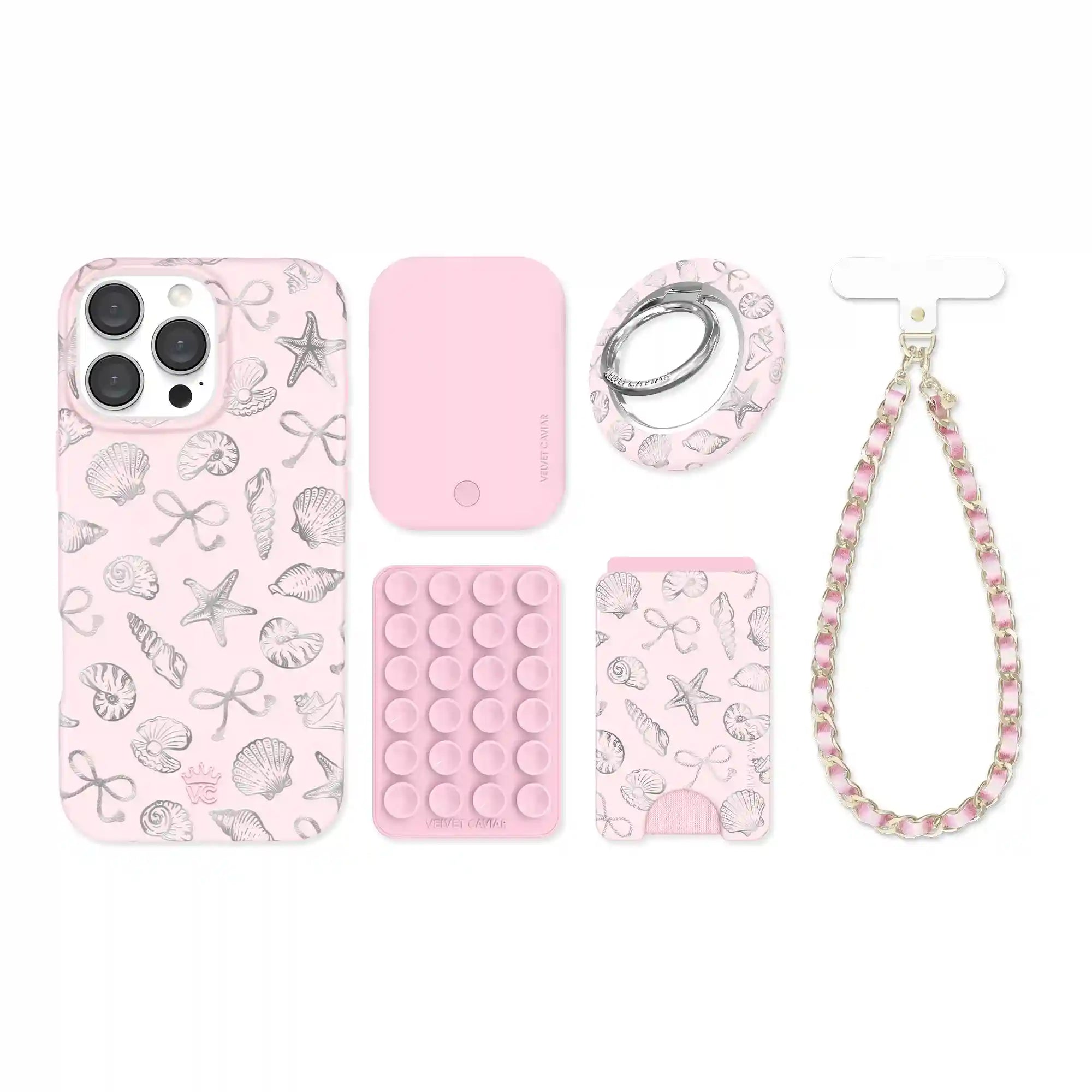 Pink Coastal Seashells iPhone Bundle Set
