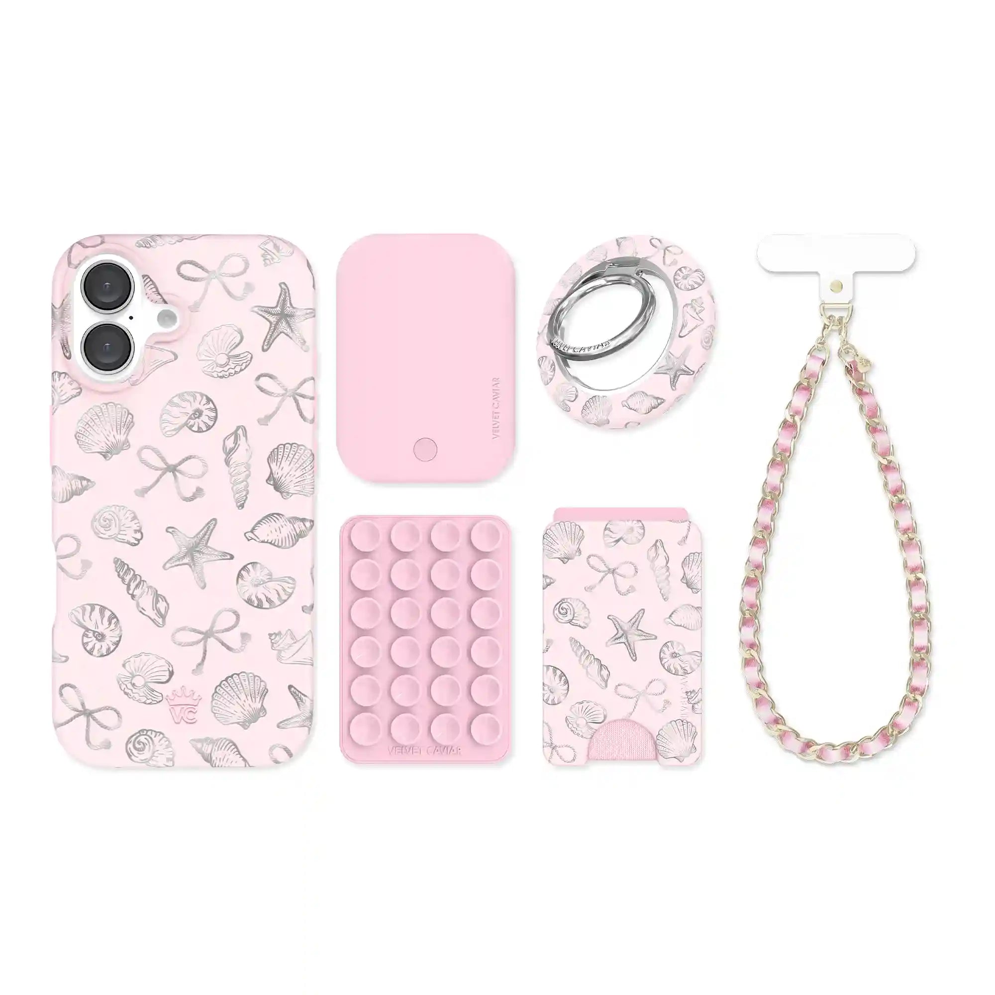 Pink Coastal Seashells iPhone Bundle Set