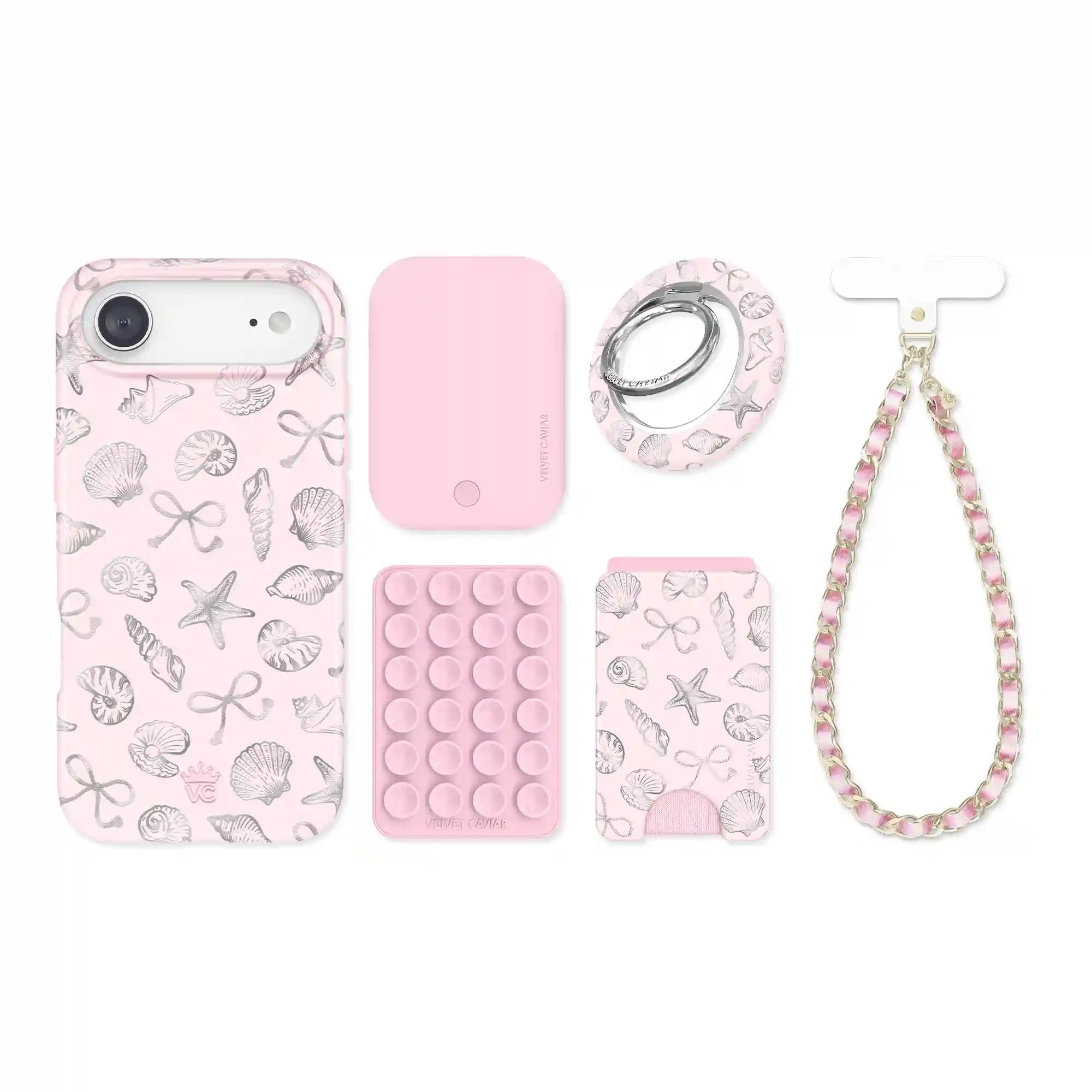 Pink Coastal Seashells iPhone Bundle Set