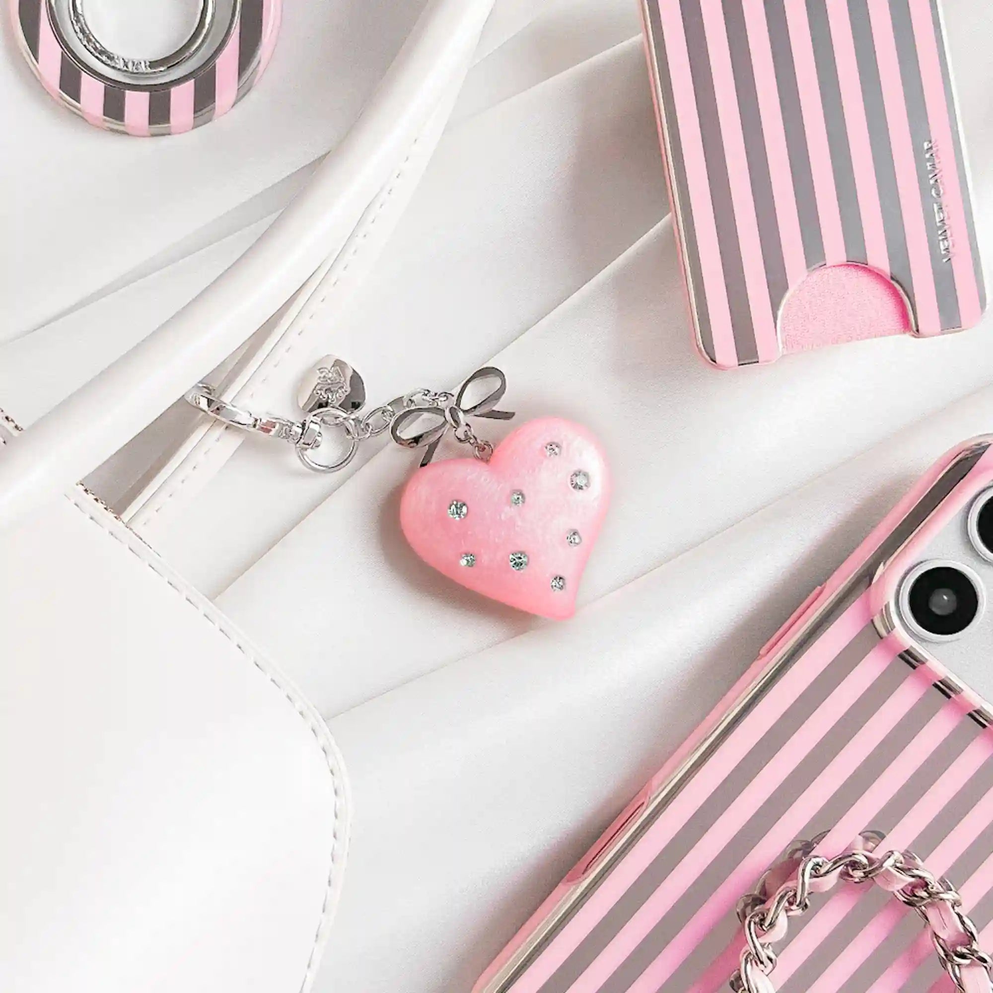 Pink Crystal Heart Bag Charm