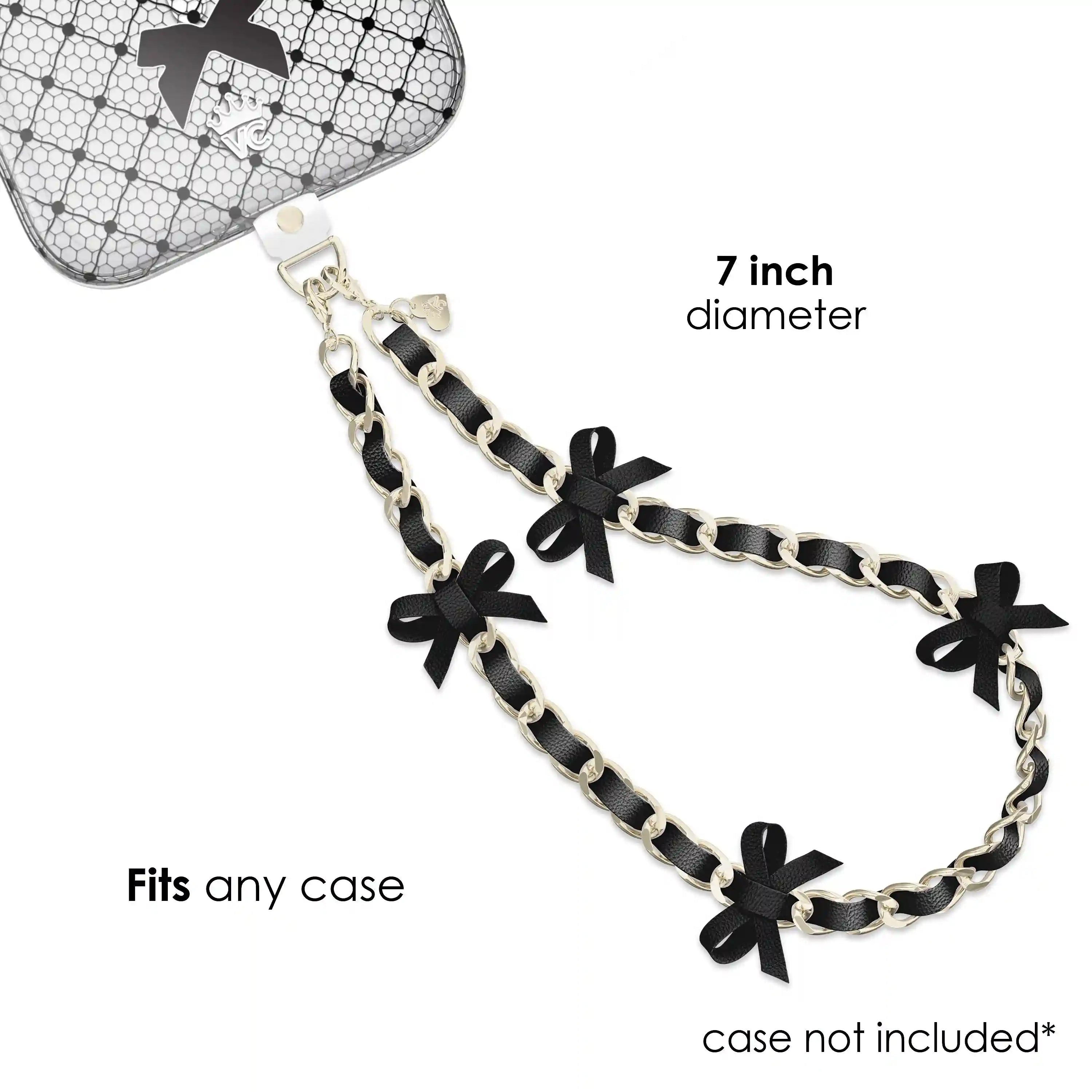 Black Bow Leather Chain Phone Charm