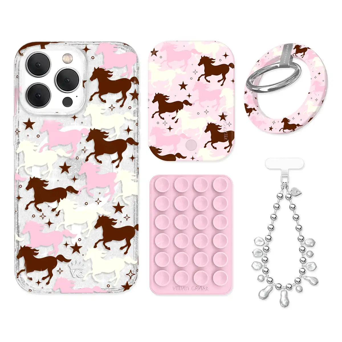 Pink Pony Glitter iPhone Bundle Set - Grip
