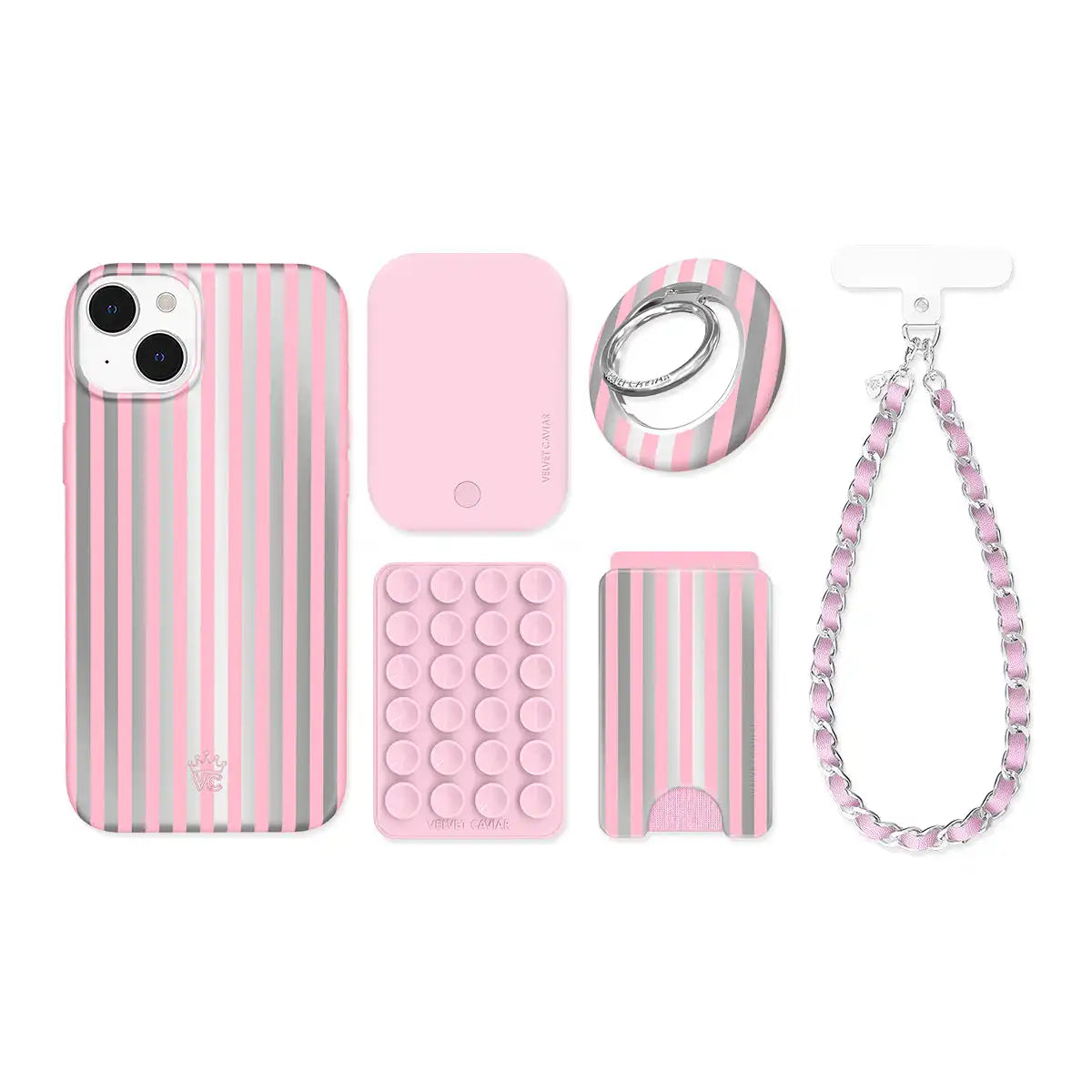 Pink Chrome Stripes iPhone Bundle Set