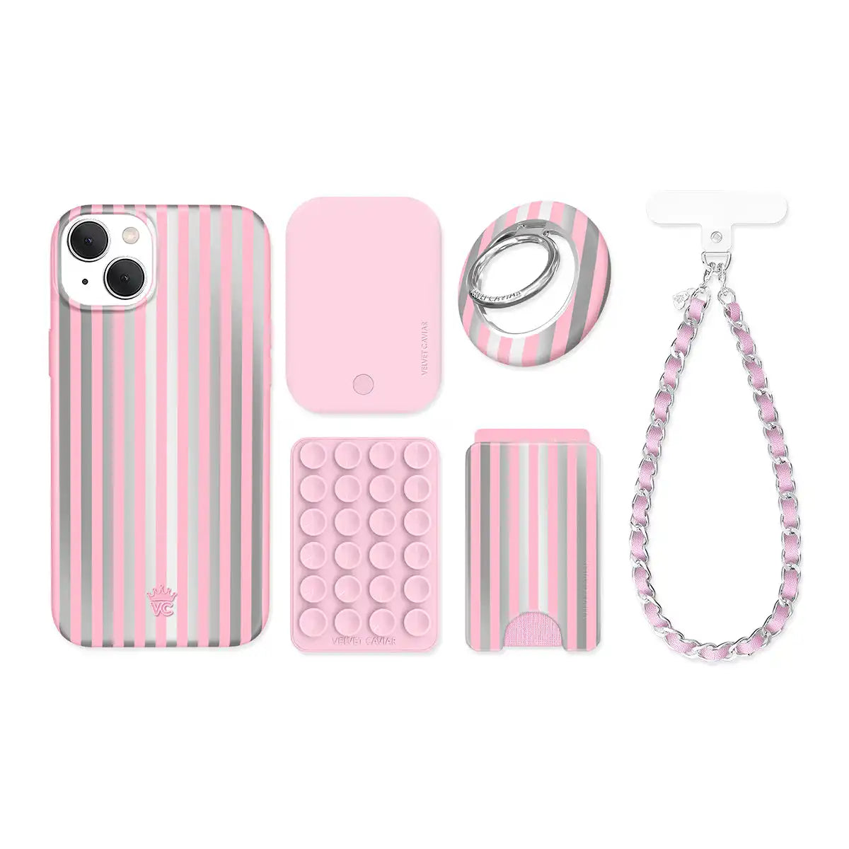 Pink Chrome Stripes iPhone Bundle Set