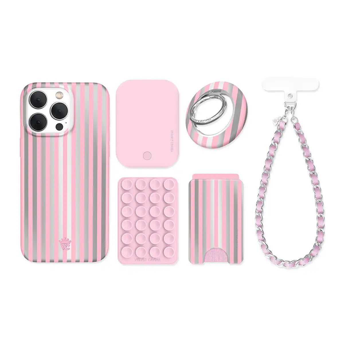 Pink Chrome Stripes iPhone Bundle Set