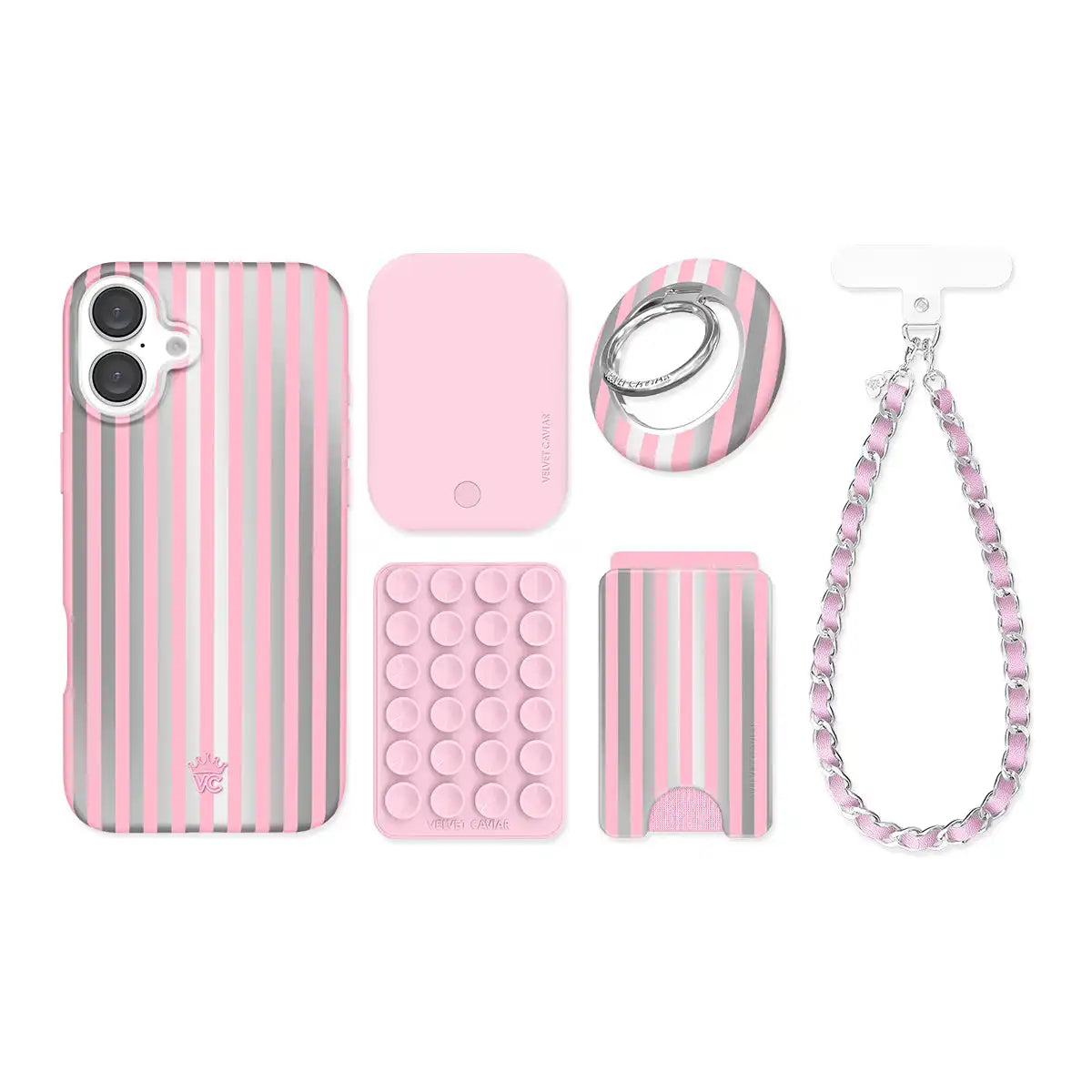 Pink Chrome Stripes iPhone Bundle Set