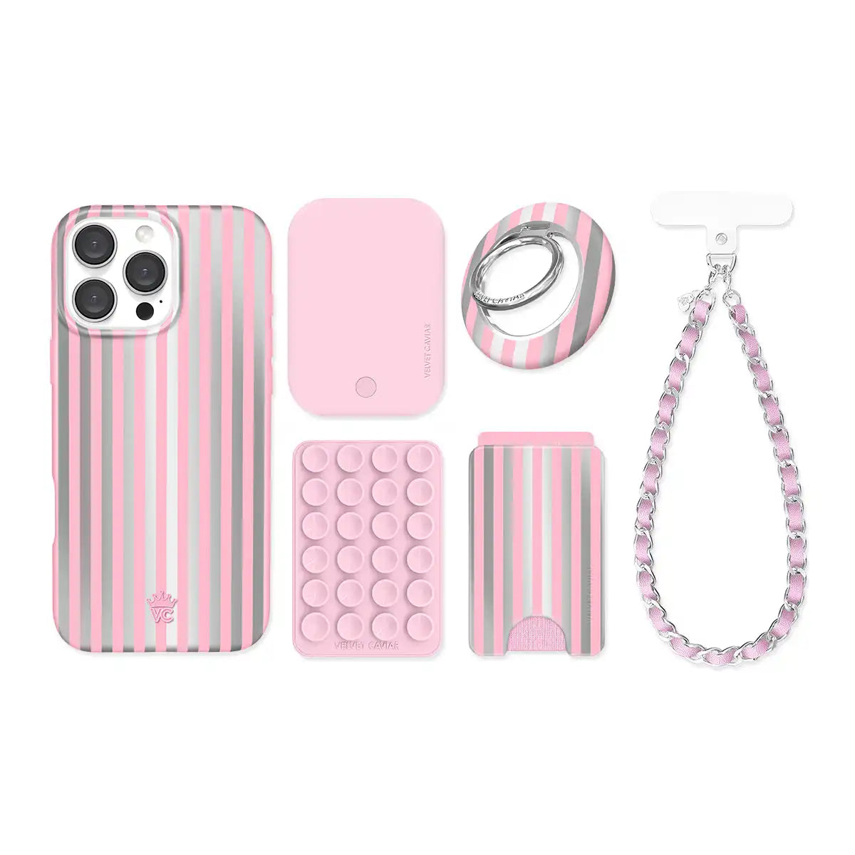 Pink Chrome Stripes iPhone Bundle Set