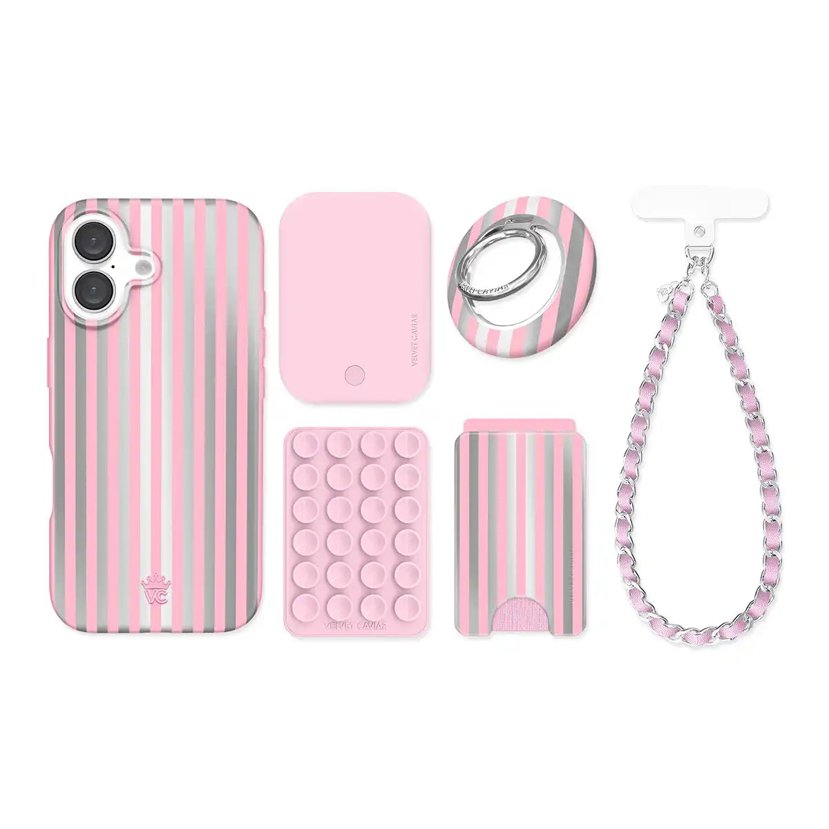 Pink Chrome Stripes iPhone Bundle Set