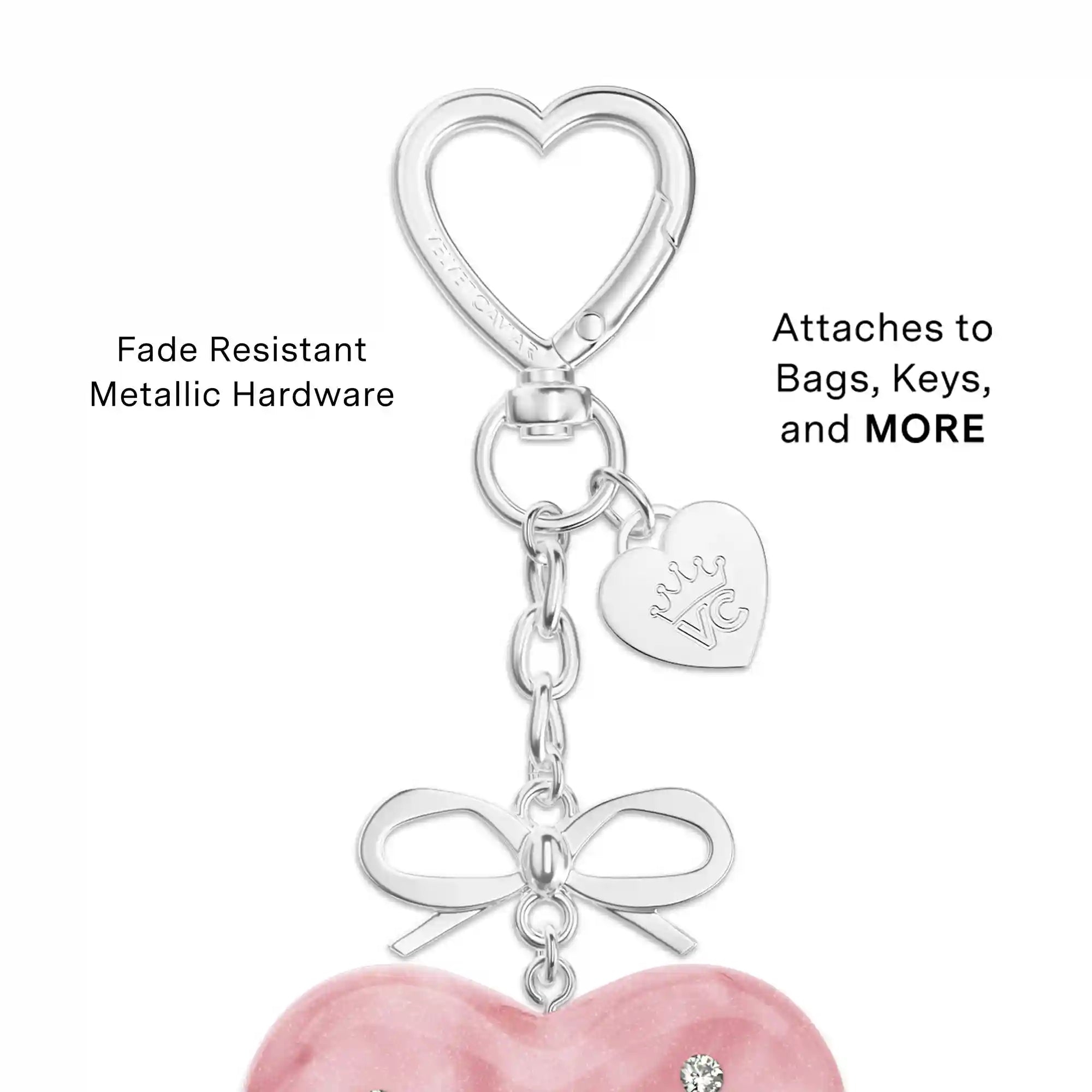 Pink Crystal Heart Bag Charm
