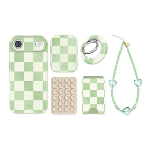 Pistachio Vibe Checkered iPhone Bundle Set