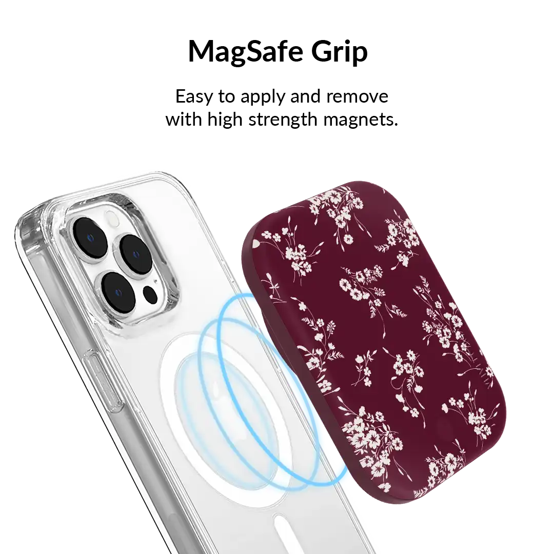 French Burgundy Floral Portable MagSafe Charger Power Pack