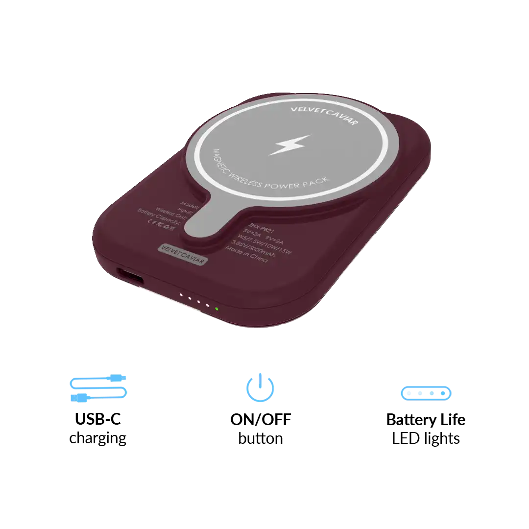 French Burgundy Floral Portable MagSafe Charger Power Pack
