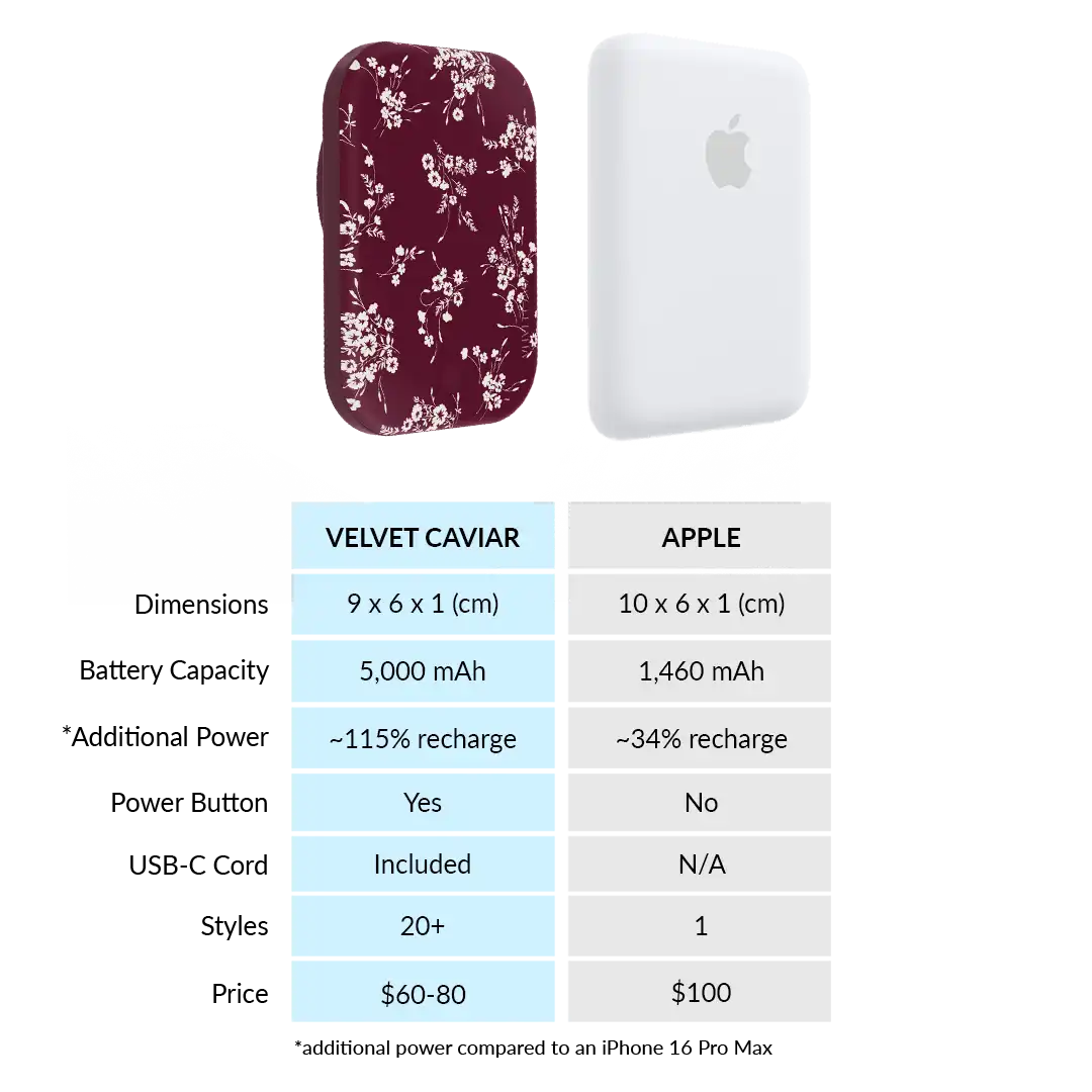 French Burgundy Floral Portable MagSafe Charger Power Pack