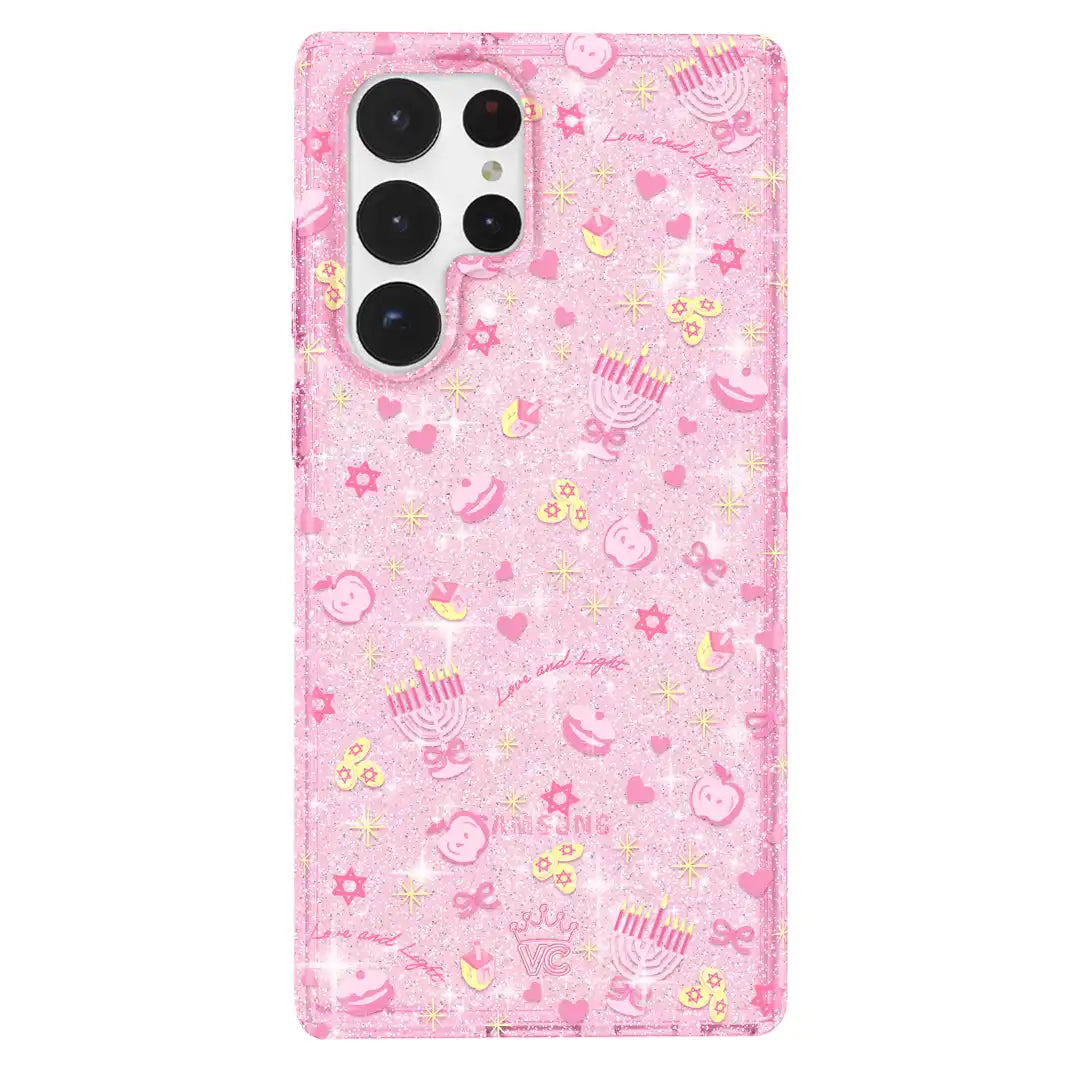 Pink Hanukkah Glitter Samsung Case