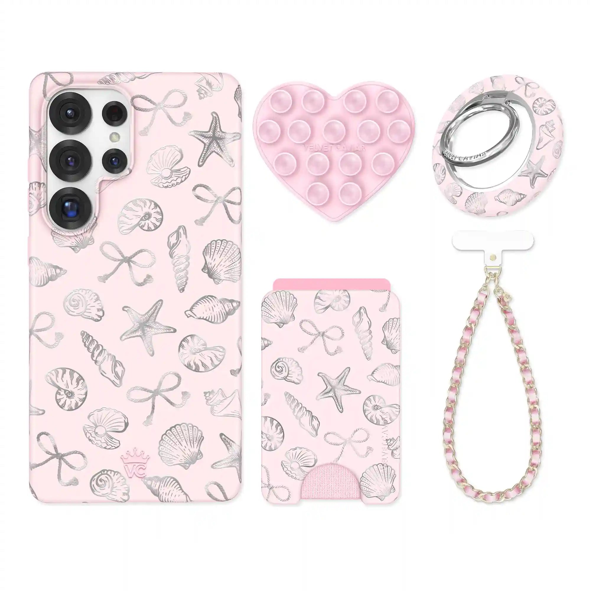 Pink Coastal Seashells Samsung Bundle Set