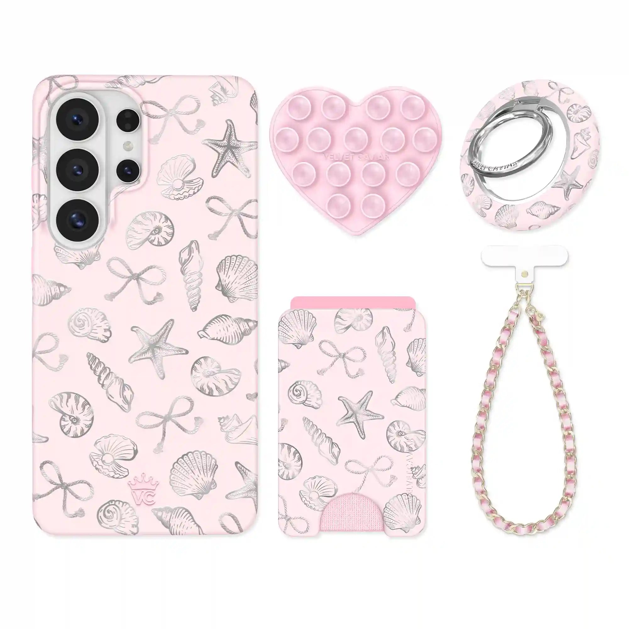 Pink Coastal Seashells Samsung Bundle Set