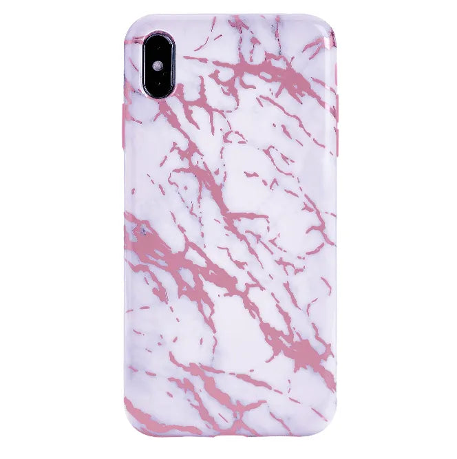 White Marble Pink Chrome iPhone Case